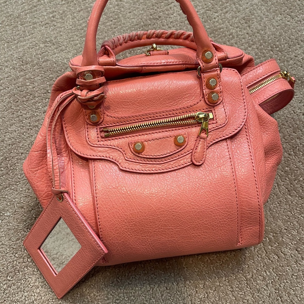 Balenciaga Rose Lambskin Leather Giant 12 Gold Sac Convertible Backpack Bag